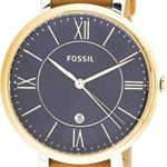 Fossil Women’s Jacqueline Stainless Steel Quartz Watch with Leather Calfskin Strap, Brown, 14 (Model: ES4274)