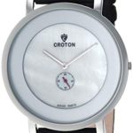 CROTON Men’s Ultra Thin Stainless Steel Quartz Watch with Leather Strap, Black, 19.7 (Model: CN307576SSMP)