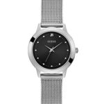 GUESS  Stainless Steel Mesh Bracelet Watch with Black Genuine Diamond Dial. Color: Silver-Tone (Model: U1197L1)