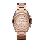 Michael Kors Rose Goldtone Blair Chronograph Watch with Clear Stones on Top Ring and Lugs