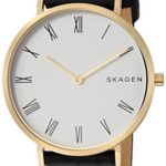 Skagen Women’s Slim Hald Stainless Steel Analog-Quartz Watch with Leather Calfskin Strap, Black, 16 (Model: SKW2678)