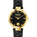 Versus by Versace Women’s Covent Garden Stainless Steel Quartz Watch with Leather Calfskin Strap, Black (Model: SCD050016)