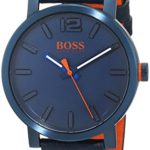 HUGO BOSS Men’s Bilbao Stainless Steel Quartz Watch with Leather Strap, Blue, 20 (Model: 1550039)