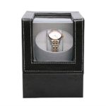 Automatic Single Watch Winder in Black Leather with Quiet Japanese Motor, Adjustable Watch Pillows, Fit Lady and Man Automatic Watch