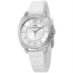Coach Women’s 14503146 Mini Boyfriend Signature White Silicone Strap Silver Tone Watch
