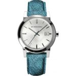 Burberry BU9120 Women’s City Teal Leather Strap Silver Dial Watch