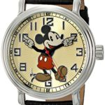 Disney Men’s 56109 “Vintage Mickey Mouse” Watch with Black Leather Band