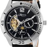 Croton Reliance Automatic Black Leather Multi-Function Stainless Black/Silver Tone Watch RE306075SSBK