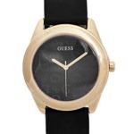 GUESS Factory Women’s Black and Gold-Tone Silicone Logo Watch, NS