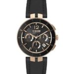 Versus by Versace Men’s Logo Gent Chrono Rose Gold Quartz Watch with Leather Calfskin Strap, Black, 22 (Model: VSP762318)