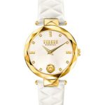 Versus by Versace Women’s Covent Garden Stainless Steel Quartz Watch with Leather Calfskin Strap, White, 18 (Model: SCD040016)