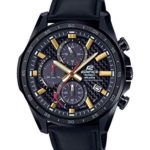 Casio Men’s Edifice Stainless Steel Quartz Watch with Leather Strap, Black, 22 (Model: EQS-900CL-1AVCR)