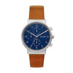 Skagen Men’s Ancher Quartz Stainless Steel and Leather Chronograph Watch, Color: Silver-Tone, Brown (Model: SKW2616)
