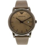 Emporio Armani Men’s Dress Stainless Steel Quartz Watch with Leather Calfskin Strap, Grey, 22 (Model: AR11116)
