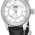 Oris Big Crown Womens Automatic Watch – 29mm Analog Silver Skeleton Dial with Luminous Hands, Date and Sapphire Crystal – Black Leather Strap Swiss Made Ladies Watch 01 594 7680 4061-07 5 14 76FC