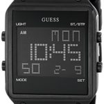 GUESS  Comfortable Black Stain Resistant Silicone Digital Watch with Day, Date, 24 Hour Military/Int’l Time, Dual Time Zone + Alarm. Color: Black (Model: U0595G1)