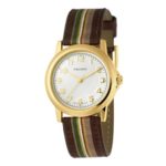 Pedre Women’s 0231GX Gold-Tone with Brown Stripe Grosgrain Strap Watch