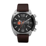 Diesel Men’s Overflow Quartz Stainless Steel and Leather Chronograph Watch, Color: Silver-Tone, Brown (Model: DZ4204)