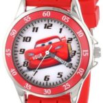Cars Kids’ Analog Watch with Silver-Tone Casing, Red Bezel, Red Strap – Official Cars Lightning McQueen Character on The Dial, Time-Teacher Watch, Safe for Children – Model: CZ1009