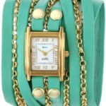 La Mer Collections Women’s LMCLIFTON002 Mint Gold Clifton Square Case White Dial 14k Gold-Plated Jewelry Chains Watch