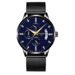 Mens Watch Deep Blue/Black Watch/Ultra Thin Wrist Watches for Men/Fashion Watch/Waterproof Dress Stainless Steel Band-Blue six-Pointer Diamond
