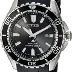Citizen Men’s Eco-Drive Stainless Steel Japanese-Quartz Diving Watch with Polyurethane Strap, Black, 22 (Model: BN0190-07E)