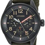 Citizen Men’s ‘Military’ Quartz Stainless Steel and Nylon Casual Watch, Color:Green (Model: BU2055-16E)