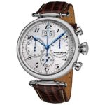 Akribos XXIV Men’s Chronograph Quartz Watch – 3 Large Subdials and Date On Engraved Sunburst Concentric Circles Dial on Lizard Finish Leather Strap – AK628