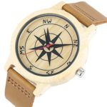 Creative Compass Pattern Wooden Watches For Women Men Real Strap Nature Bamboo Casual Wrist Watch