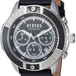 Versus by Versace Men’s Admiralty Stainless Steel Quartz Watch with Leather Calfskin Strap, Beige, 21.4 (Model: VSP380117)