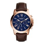 Fossil Men’s 44mm Rose Goldtone Grant Watch with Brown Leather Strap