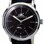Adee Kaye AK9044 Men’s “Vintage Slim” Stainless Steel & Leather Mechanical Watch-Silver tone/Black dial