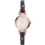 Fossil Women’s Georgia Mini Stainless Steel and Leather Casual Quartz Watch