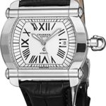 Charriol Actor Tonneau Mens Automatic Watch – White Face with Luminous Hands, Date and Sapphire Crystal – Stainless Steel Black Leather Band Swiss Made Watch CCHATXL.361.HATX001