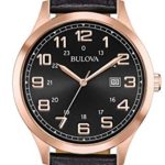 Bulova Men’s 97B164 Quartz Rose Gold-Tone Case Black Leather Strap 42mm Watch