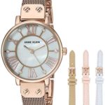 Anne Klein Women’s Mesh Bracelet Watch and Interchangeable Strap Set, AK/3180RGST