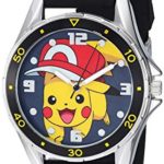 Pokemon Silver Tone Metal Analog-Quartz Watch with Rubber Strap, Black, 20.7 (Model: POK9010)
