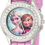 Disney Kids’ FZN3554 Frozen Anna and Elsa Rhinestone-Accented Watch with Glittered Pink Band