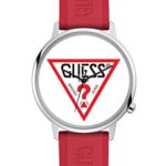 GUESS Originals Silver-Tone and Red Logo Watch