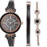 Anne Klein Women’s AK/3338BKST Swarovski Crystal Accented Rose Gold-Tone and Black Bangle Watch with Bracelet Set