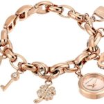 Anne Klein Women’s  Swarovski Crystal Accented Rose Gold-Tone Charm Bracelet Watch