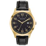 Bulova Men’s 97B181 Quartz Gold-Tone Case Black Leather Strap 42mm Watch
