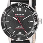 Wenger Men’s Roadster Black Night Stainless Steel Swiss-Quartz Leather Strap, 21.1 Casual Watch (Model: 01.1841.101)