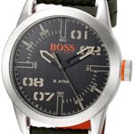 HUGO BOSS Men’s Oslo Stainless Steel Quartz Watch with Leather Calfskin Strap, Green, 22 (Model: 1513415)