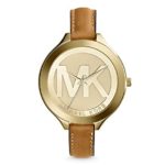 Michael Kors Mid-Size Luggage Leather/Goldtone Stainless Steel Slim Runway Three-Hand Watch