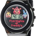 Five Nights at Freddy’s Kids’ Digital Watch with Black Case, Flashing LED Lights, Black Silicone Strap – FNaF Characters on the Dial, Safe for Children – Model: FNF3004
