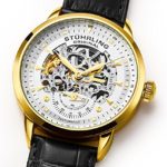 Stuhrling Men’s 133.33352 Symphony Gold Plated Black Leather Watch