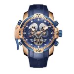 Reef Tiger Men’s Military Watches Rose Gold Complicated Blue Dial Watch Automatic Sport Watches RGA3503