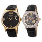 Akribos XXIV His & Hers Crystal Accented Interlocking Heart Watch Set – 2 Matching Wacthes On Crocodile Embossed Genuine Leather Bracelet – Makes a Great Gift- AK1076