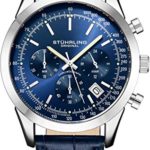 Stuhrling Original Mens Watches Chronograph Analog Blue Watch Dial with Date – Tachymeter 24-Hour Subdial Mens Blue Leather Strap – Watches for Men Rialto Collection